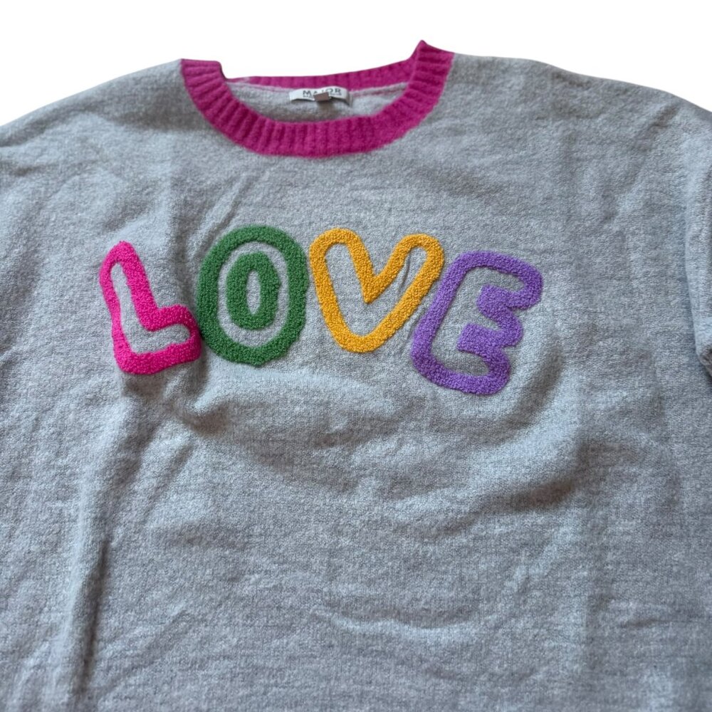 Major Label Group LOVE Sweater Women’s L Gray Pink Trim Pullover - Picture 5 of 7